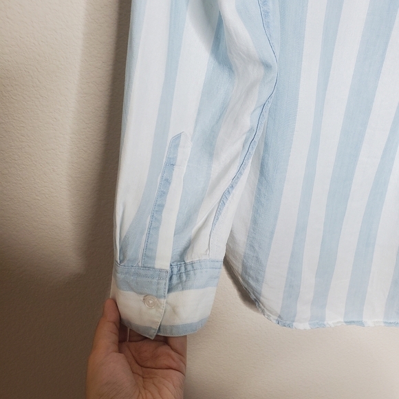 Rails x Anthropologie Uli Blue & White Striped Lace Up Tencel Long Sleeve Shirt - Picture 7 of 10